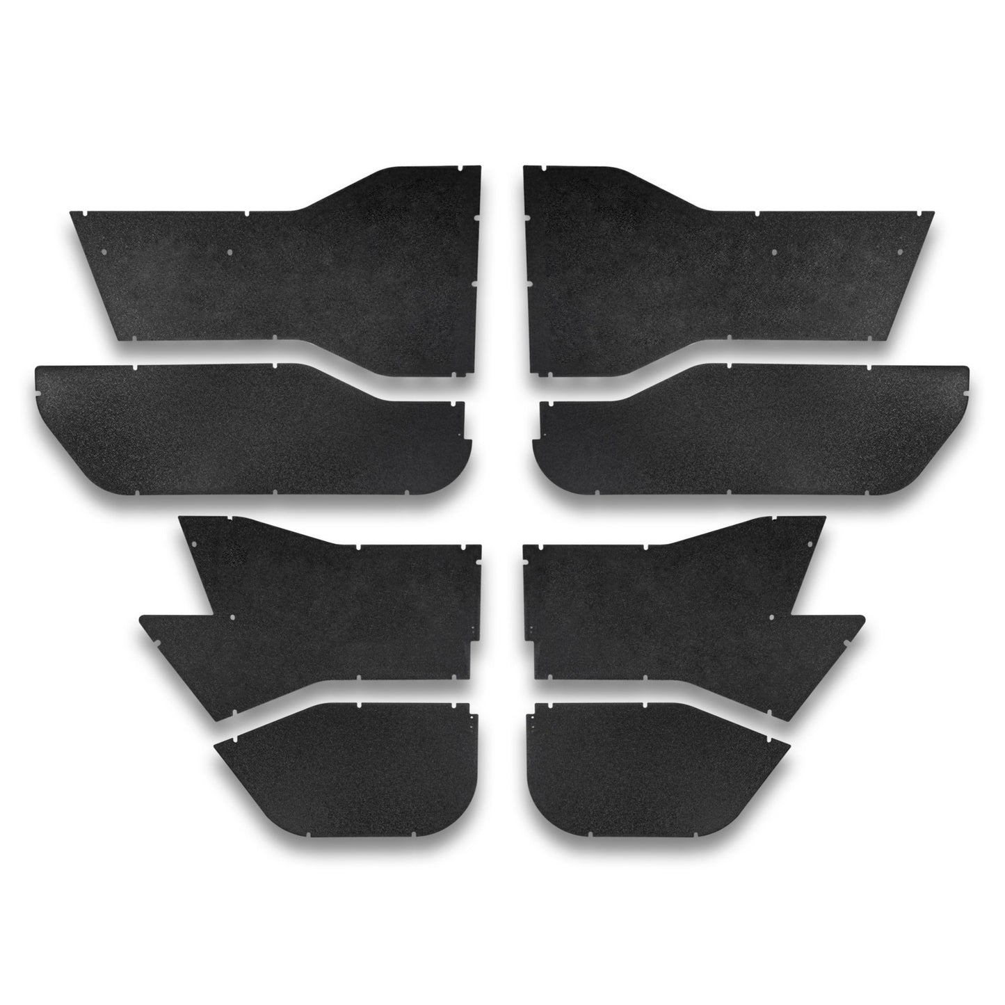 Close-up of front and rear black solid all-weather panels, highlighting durable construction.
