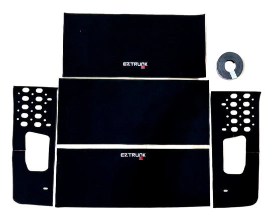 5-piece black carpet kit for Bronco 6th Gen EXTREME TRUNK with EZ logo embroidery and 3M Velcro for secure fit.