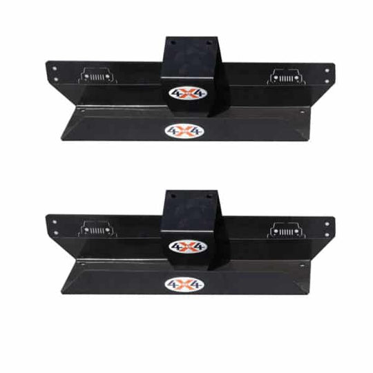 Close-up of black Freedom Hangers showing EZ4X4 logo, highlighting durable, heavy-duty design for vehicle panel storage.