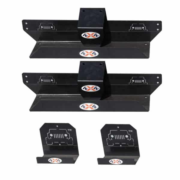 Close-up of 2 black Freedom Hangers and 2 door hangers with EZ4X4 logo, showing heavy-duty design for secure panel storage.