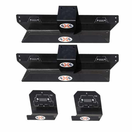 Close-up of 2 black Freedom Hangers and 2 door hangers with EZ4X4 logo, showing heavy-duty design for secure panel storage.