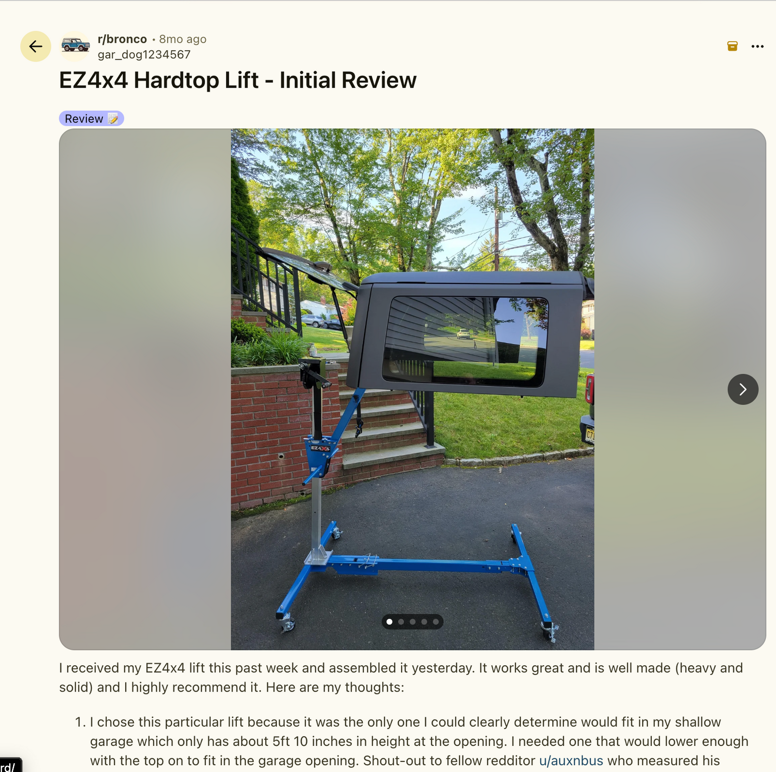 Reddit Review: EZ4x4 Hardtop Lift - Initial Review