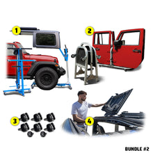 EZ4X4 Go Fully Naked Bundle #2 for Jeep Wrangler JLU, including Hard Top Remover Lift, Door Cart, Thumb Screws, and EZ FlipTop.