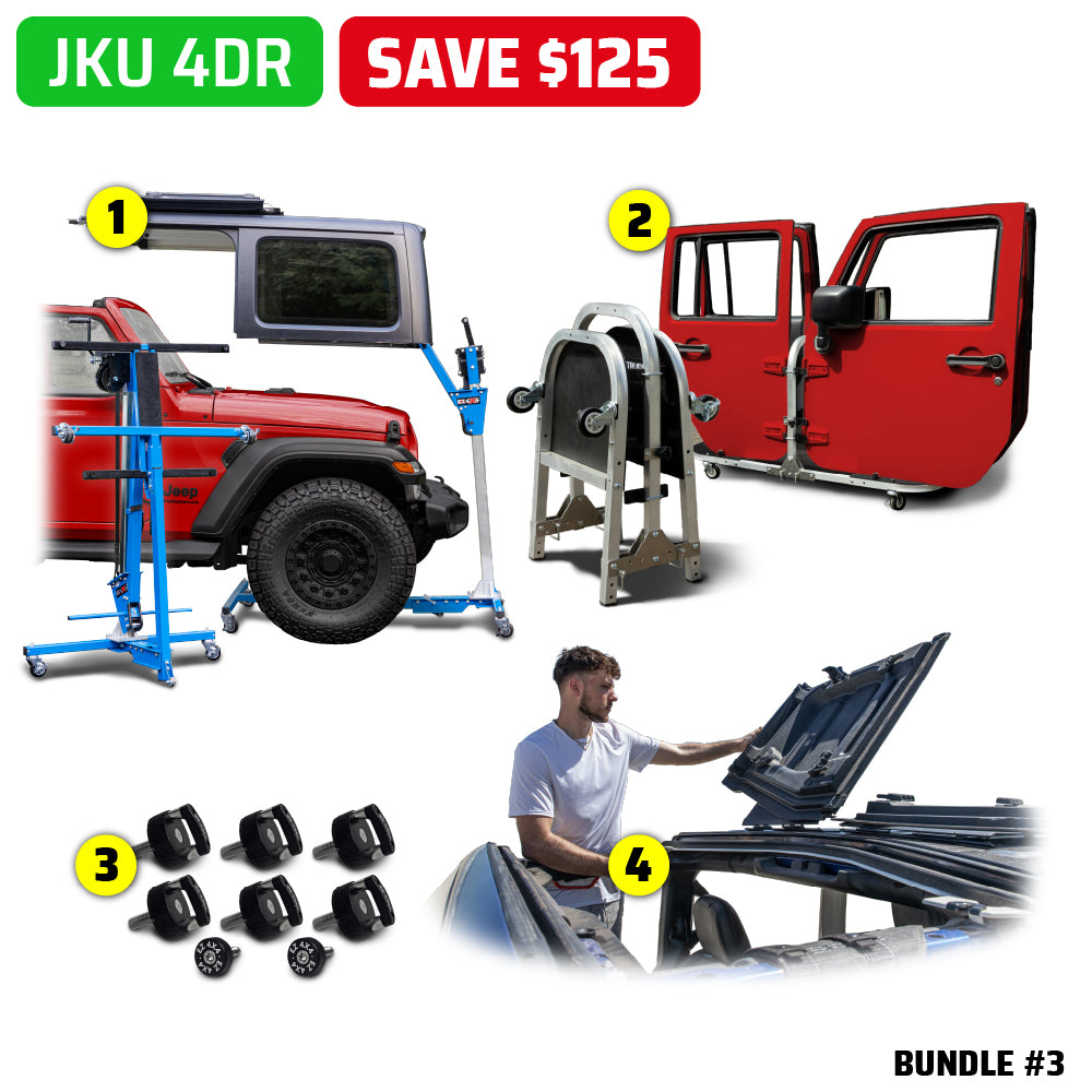 2007 & Up Jeep (Hard Top Lift + Door Cart + Hard Top Thumb Screws + FlipTop) Go Fully Naked Bundles #1, 2, 3, 4, 5