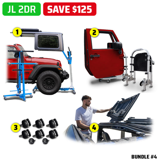 2018 & Up JL 2DR (Hard Top Lift + Door Cart + Hard Top Thumb Screws + FlipTop) Go Fully Naked Bundle #4