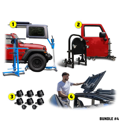 2018 & Up JL 2DR (Hard Top Lift + Door Cart + Hard Top Thumb Screws + FlipTop) Go Fully Naked Bundle #4