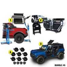 EZ4X4 Go Fully Naked Bundle #6 for Ford Bronco 4-door, including Hard Top Remover Lift, Door Cart, Thumb Screws, and EZ FlipTop.