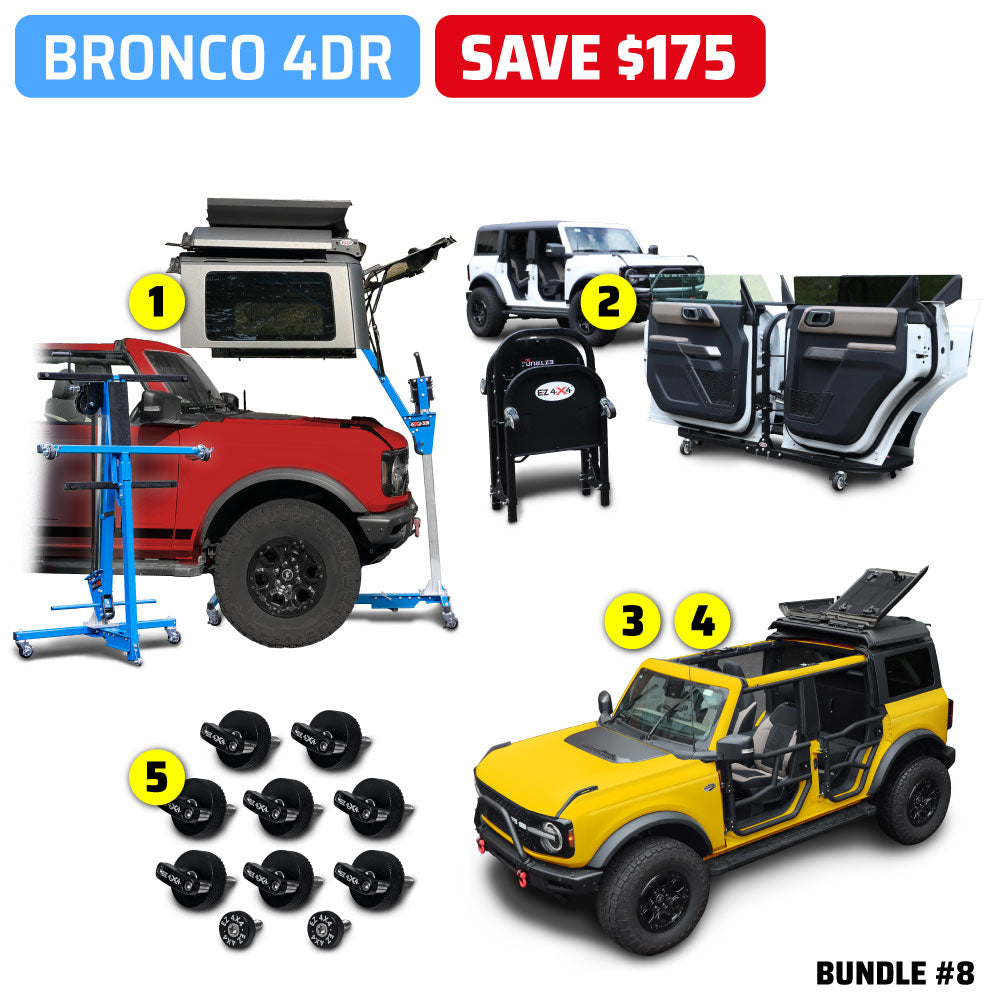 2021 & Up Bronco 4DR/2DR (Hard Top Lift + Door Cart + Hard Top Thumb Screws + FlipTop + Roof Rack) Go Fully Naked Bundles #6, 7, 8, 9
