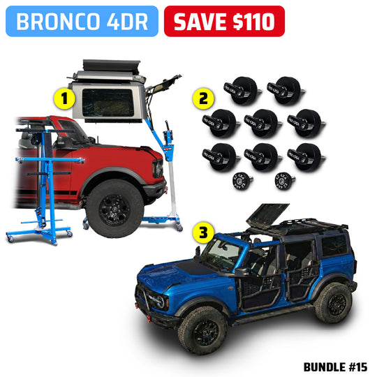 2021 & Up Bronco 4DR/2DR (Hard Top Lift + Hard Top Thumb Screws + FlipTop + Roof Rack) Take Your Top Off Bundles #15, 16, 17, 18