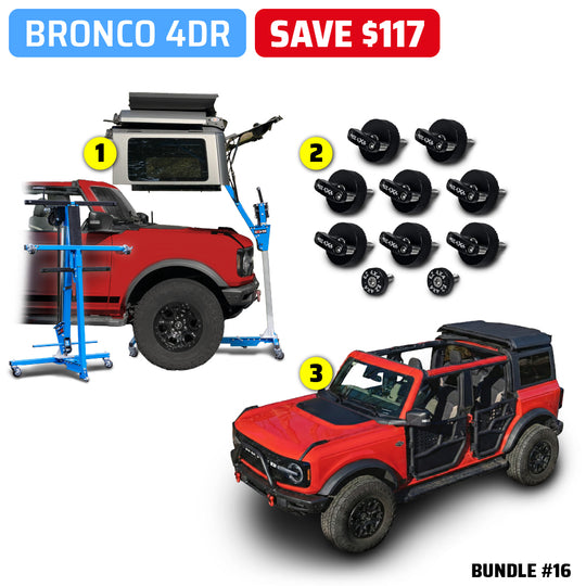 2021 & Up Bronco 4DR/2DR (Hard Top Lift + Hard Top Thumb Screws + FlipTop + Roof Rack) Take Your Top Off Bundles #15, 16, 17, 18