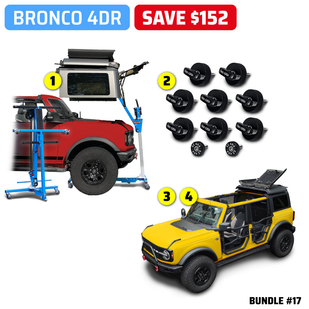2021 & Up Bronco 4DR/2DR (Hard Top Lift + Hard Top Thumb Screws + FlipTop + Roof Rack) Take Your Top Off Bundles #15, 16, 17, 18