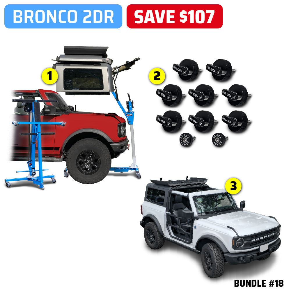 2021 & Up Bronco 4DR/2DR (Hard Top Lift + Hard Top Thumb Screws + FlipTop + Roof Rack) Take Your Top Off Bundles #15, 16, 17, 18
