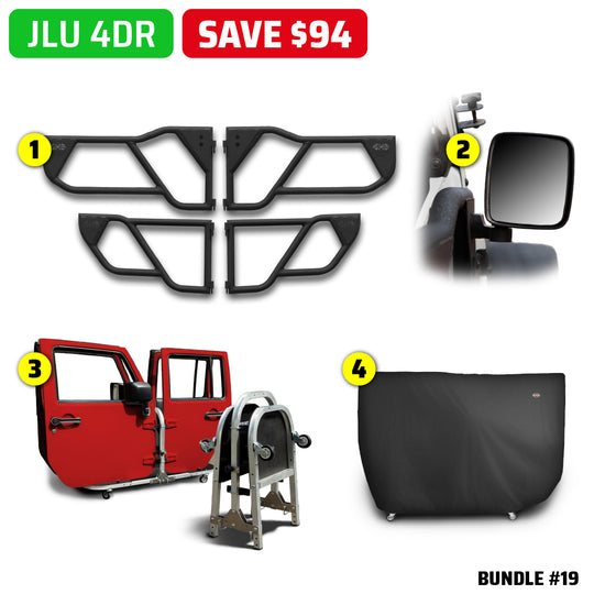 2018 & Up JLU 4DR (Razor Aluminum Tube Doors + Rectangle Mirrors + Door Cart + Cover) Razor Door Bundle #19