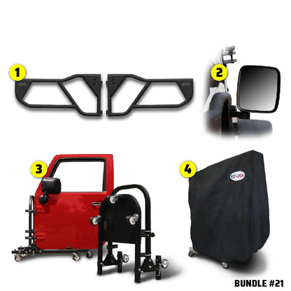 2018 & Up JL 2DR (Razor Aluminum Tube Doors + Rectangle Mirrors + Door Cart + Cover) Razor Door Bundle #21