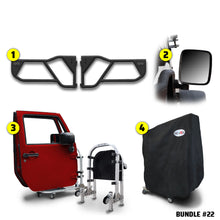 EZ4X4 Razor Door Bundle #22 for Jeep Wrangler JK, including Razor tube doors, mirrors, door cart, and door cart cover.