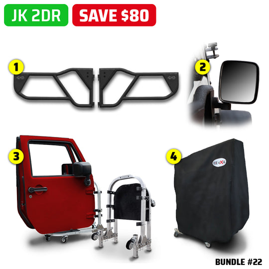 2007–2018 JK 2DR (Razor Aluminum Tube Doors + Rectangle Mirrors + Door Cart + Cover) Razor Door Bundle #22