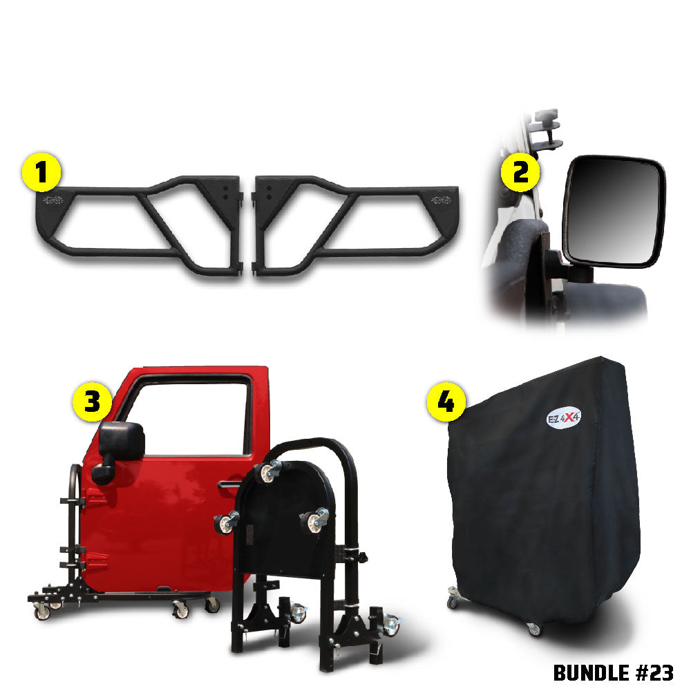 1997–2006 TJ-LJ 2DR (Razor Aluminum Tube Doors + Rectangle Mirrors + Door Cart + Cover) Razor Door Bundle #23