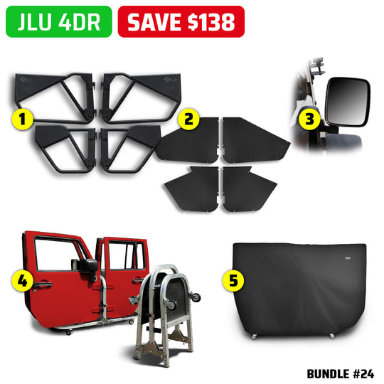 2018 & Up JLU 4DR (Phantom Tube Doors + All-Weather Panels + Rectangle Mirrors + Door Cart + Cover) Phantom Tube Door Bundle #24