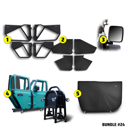 2018 & Up JLU 4DR (Phantom Tube Doors + All-Weather Panels + Rectangle Mirrors + Door Cart + Cover) Phantom Tube Door Bundle #24