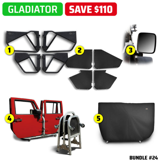 1997 & Up Jeep (Phantom Aluminum Tube Doors + All-Weather Panels + Rectangle Mirrors + Door Cart + Cover) Phantom Tube Door Bundles #24, 25, 26, 27, 28