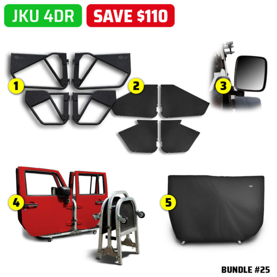 1997 & Up Jeep (Phantom Aluminum Tube Doors + All-Weather Panels + Rectangle Mirrors + Door Cart + Cover) Phantom Tube Door Bundles #24, 25, 26, 27, 28