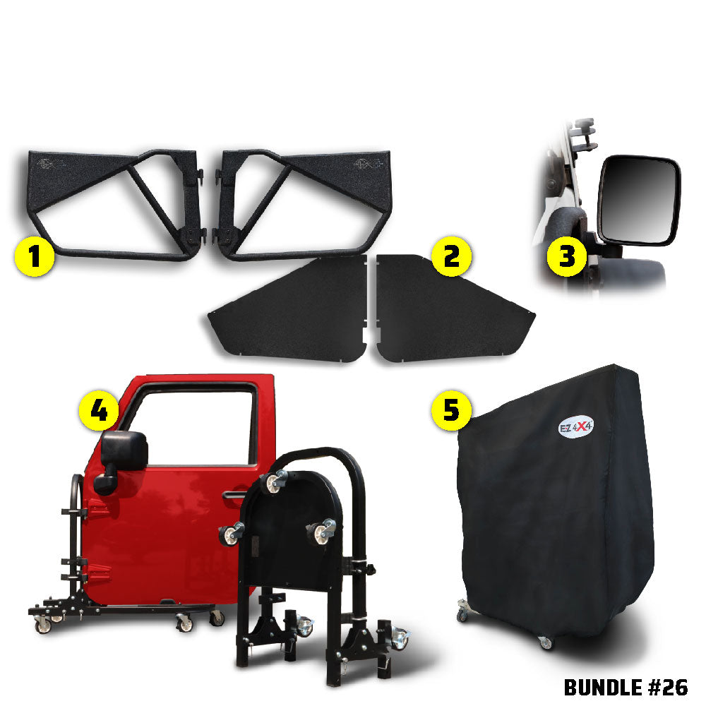 2018 & Up JL 2DR (Phantom Tube Doors + All-Weather Panels + Rectangle Mirrors + Door Cart + Cover) Phantom Tube Door Bundle #26