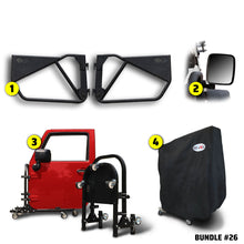 EZ4X4 Alpha Door Bundle #26 for Jeep Wrangler JL, including Phantom tube doors, mirrors, door cart, and door cart cover.