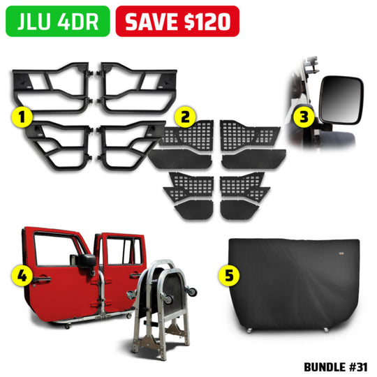 2007 & Up Jeep (Alpha Aluminum Tube Doors + MOLLE Panels + Rectangle Mirrors + Door Cart + Cover) Alpha Tube Door Bundles #31, 32, 33, 34
