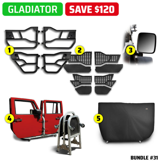 2007 & Up Jeep (Alpha Aluminum Tube Doors + MOLLE Panels + Rectangle Mirrors + Door Cart + Cover) Alpha Tube Door Bundles #31, 32, 33, 34