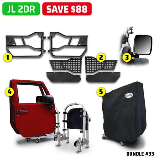 2007 & Up Jeep (Alpha Aluminum Tube Doors + MOLLE Panels + Rectangle Mirrors + Door Cart + Cover) Alpha Tube Door Bundles #31, 32, 33, 34
