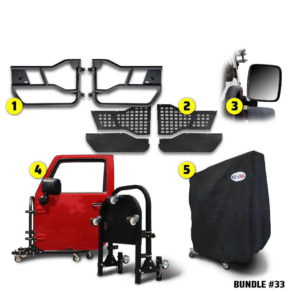 2018 & Up JL 2DR (Alpha Tube Doors + MOLLE Panels + Rectangle Mirrors + Door Cart + Cover) Alpha Tube Door Bundle #33