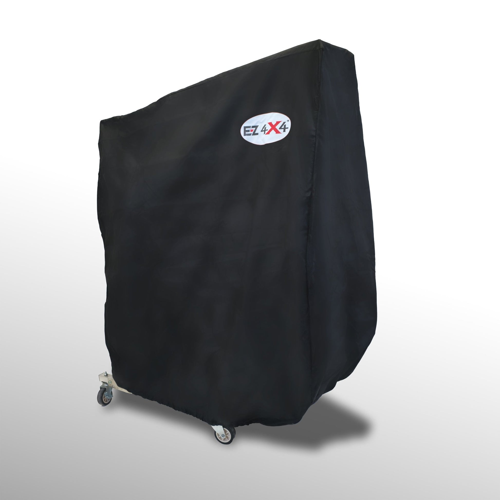 Front and side view of black EZ4X4 2-Door Cart Cover, showing protective, weather-resistant design for secure door storage.