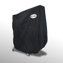 Front and side view of black EZ4X4 2-Door Cart Cover, showing protective, weather-resistant design for secure door storage.