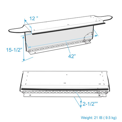 Technical diagram of the EZ4X4 EZTRUNK for JK Jeep Wranglers shown expanded and folded with labeled dimensions.