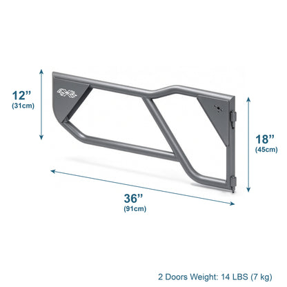 Technical diagram of the EZ4X4 Razor Tube Doors for Jeep JK Wrangler shown with labeled dimensions.