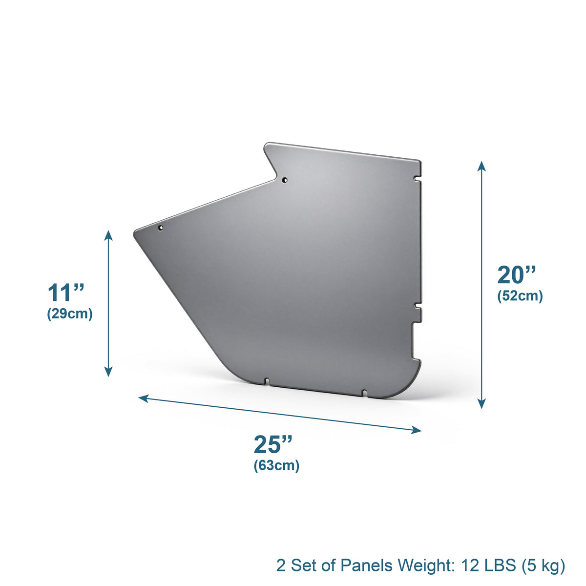 Technical diagram of the EZ4X4 Solid All-Weather Panels for Jeep JK Wrangler shown with labeled dimensions.