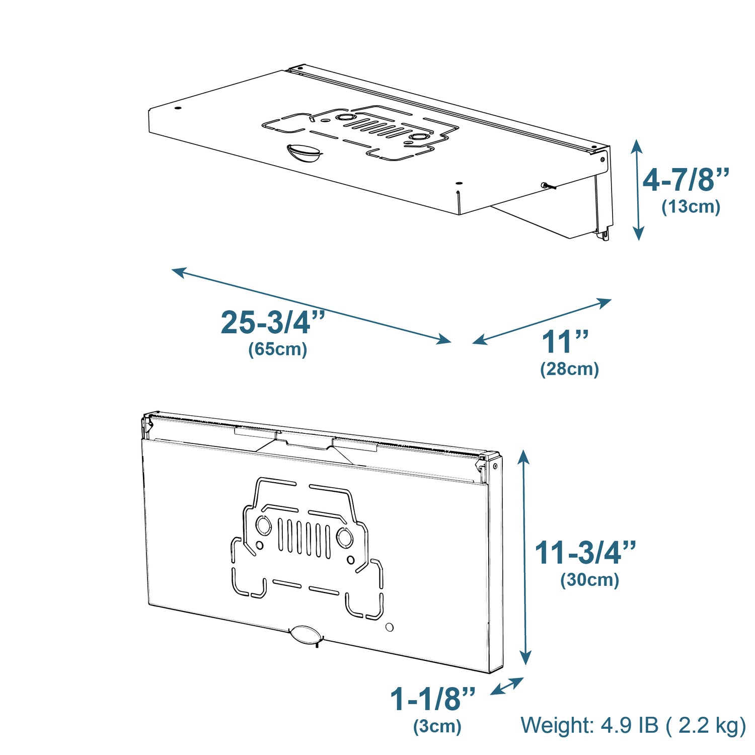 Technical diagram of the EZ4X4 Single Level Tailgate Table shown expanded and folded with labeled dimensions.