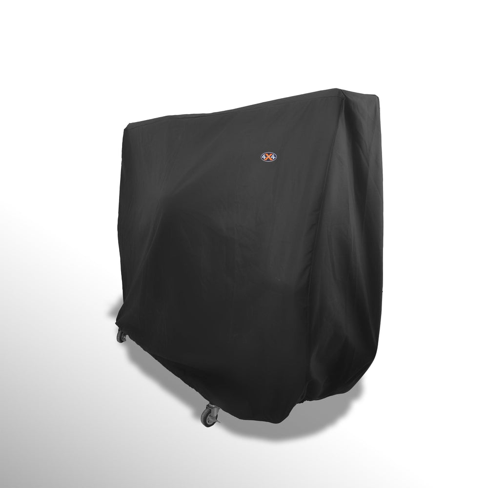 Front/side angle of black EZ4X4 4-Door Cart Cover, showing protective, weather-resistant design for secure door storage.