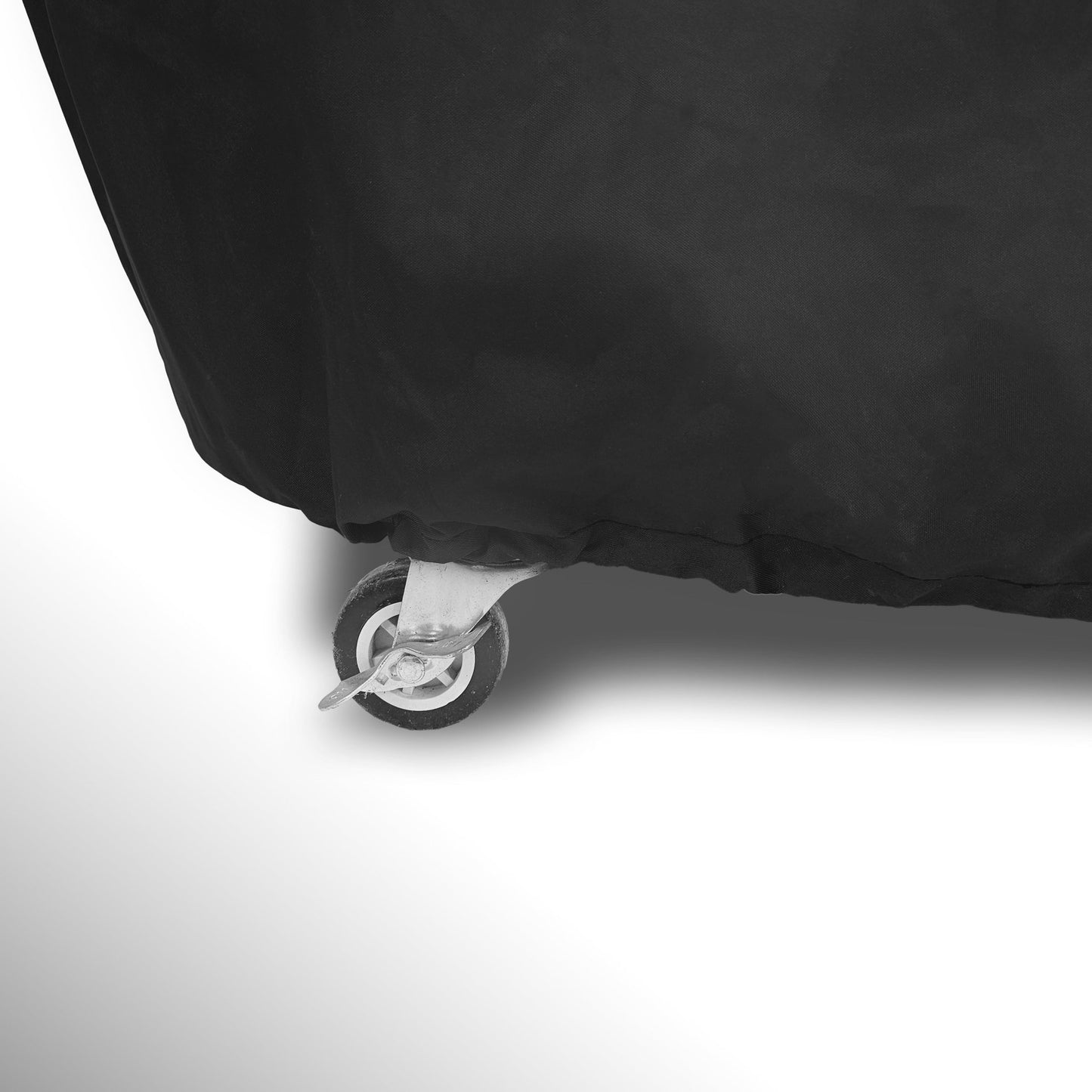 Close-up of elastic lining along bottom of black EZ4X4 cart cover, showing secure fit and durable weather-resistant design.