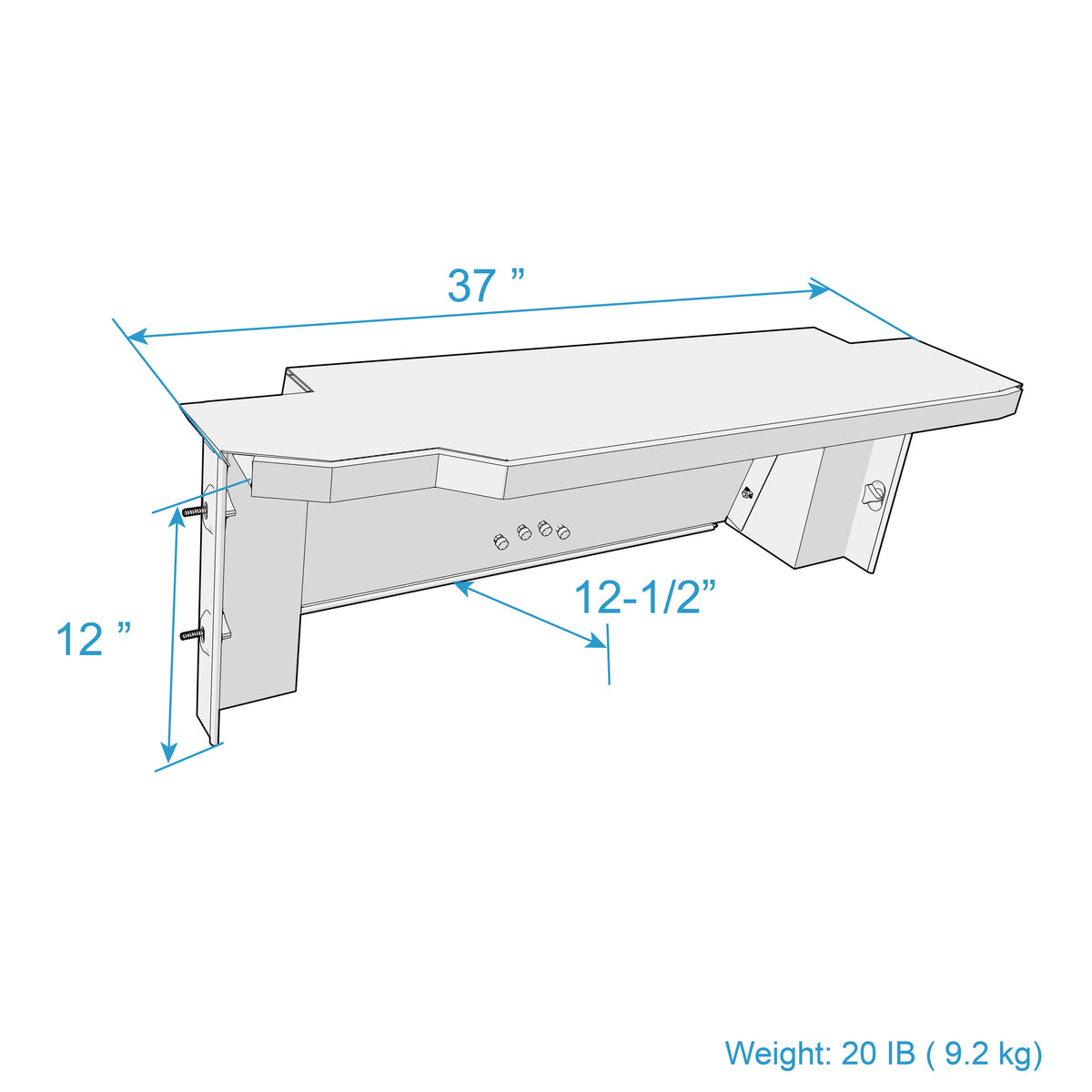 Technical diagram of the EZ4X4 EZTRUNK for TJ Jeep Wranglers labeled with its dimensions.