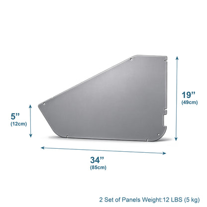 Technical diagram of the EZ4X4 Solid All-Weather Panels for Jeep TJ and LJ Wrangler shown with labeled dimensions.