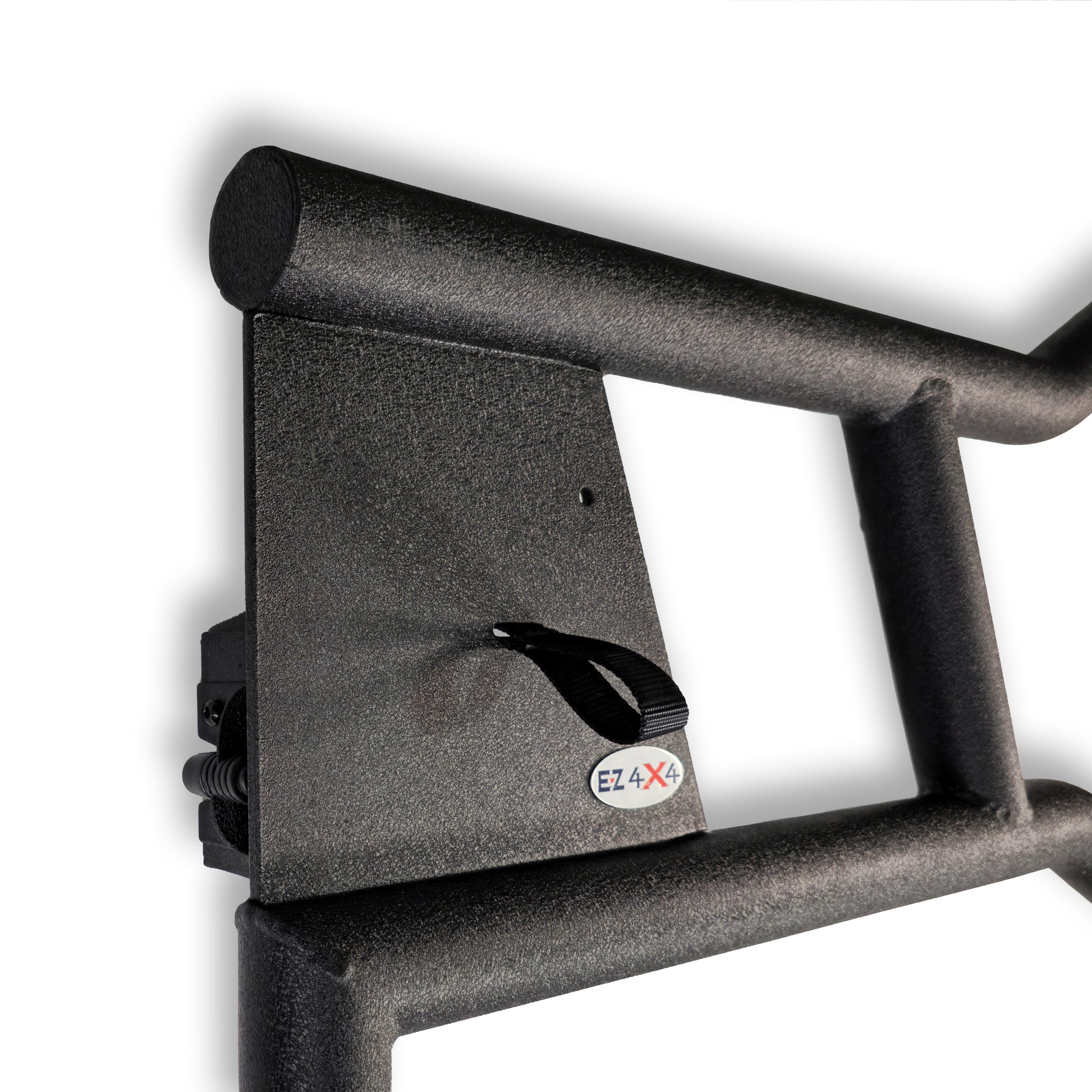 Close-up of pull flap on Alpha aluminum door, showing textured grip and durable build for easy, reliable door use.