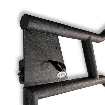 Close-up of pull flap on Alpha aluminum door, showing textured grip and durable build for easy, reliable door use.