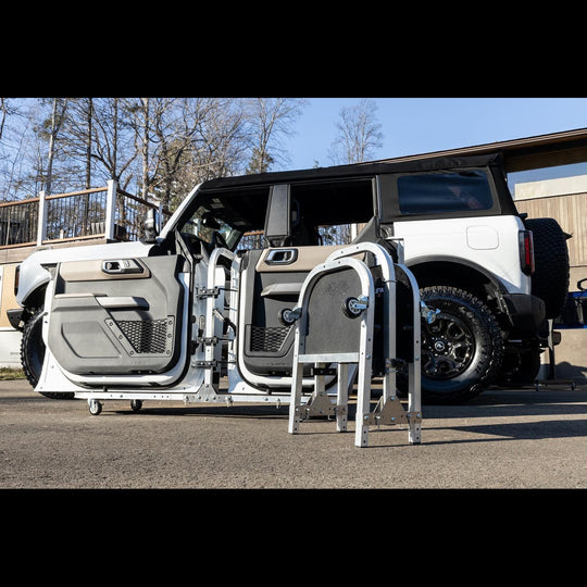 EZ4X4 Bronco Aluminum 4 Door Folding Rolling Door Cart, Storage Door Rack Holder Stand