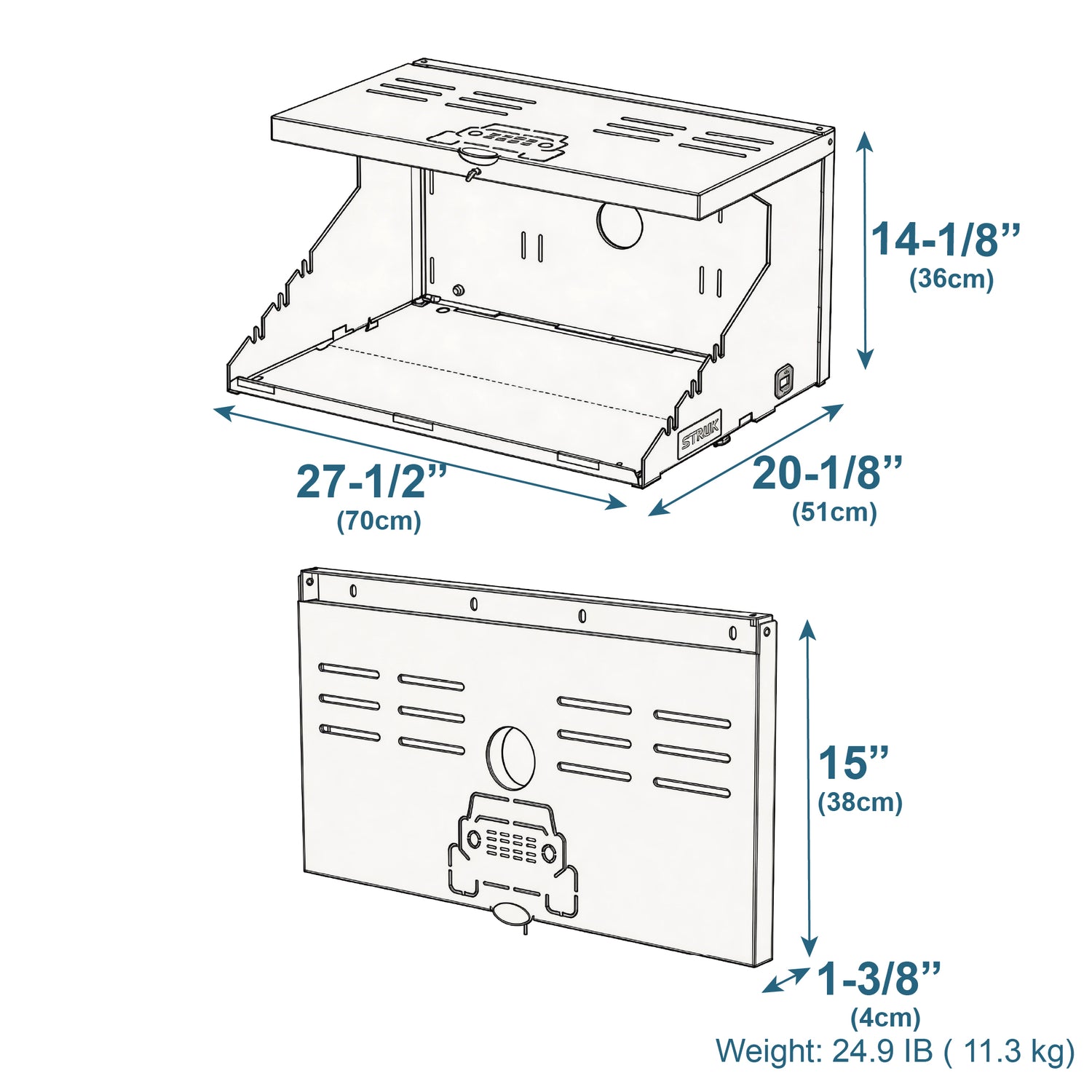 Technical diagram of the EZ4X4 Extreme Level Tailgate Table for Ford Broncos shown expanded and folded with labeled dimensions.