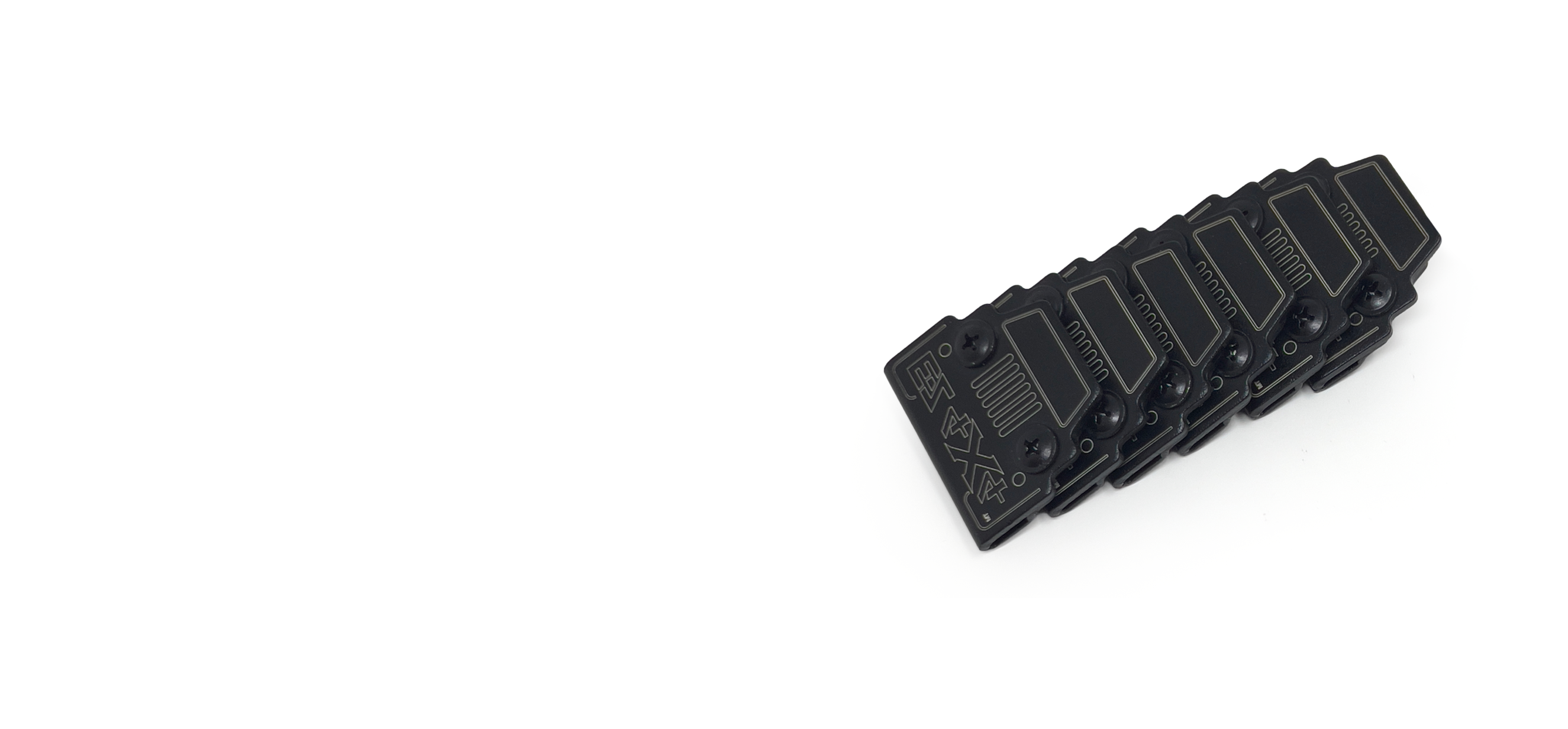 Set of six black EZ4X4 Window Clips for soft top Jeep Wranglers.