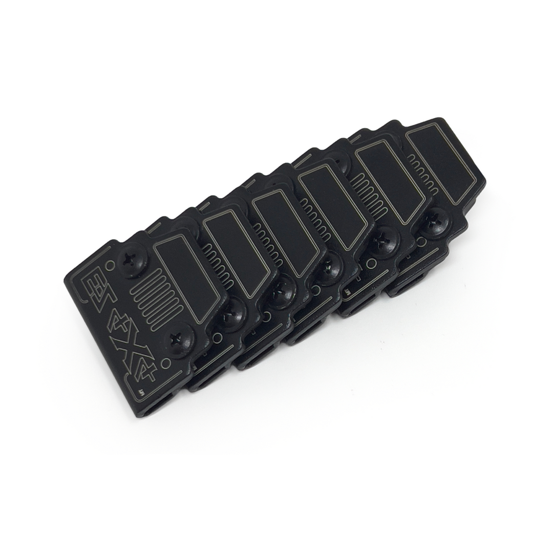Set of six black EZ4X4 Window Clips for soft top Jeep Wranglers.