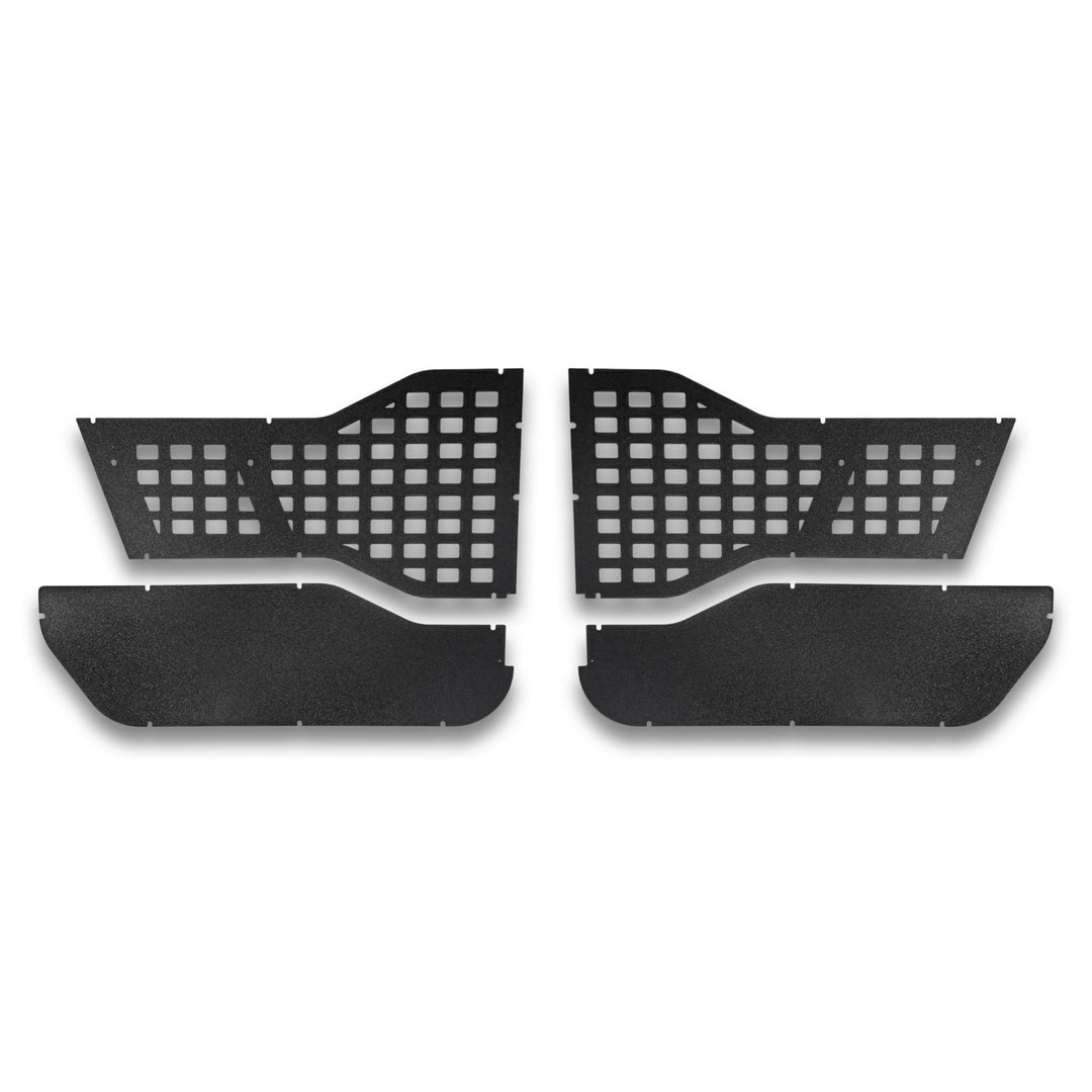 Close-up of front MOLLE panels for Alpha tube doors, showing durable materials and construction.