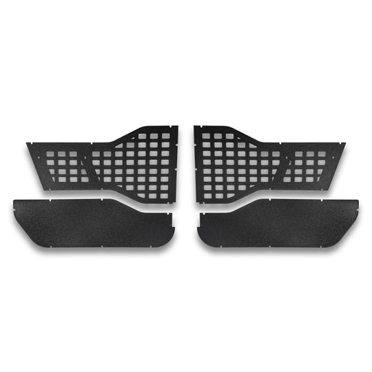 Close-up of front MOLLE panels for Alpha tube doors, showing durable materials and construction.