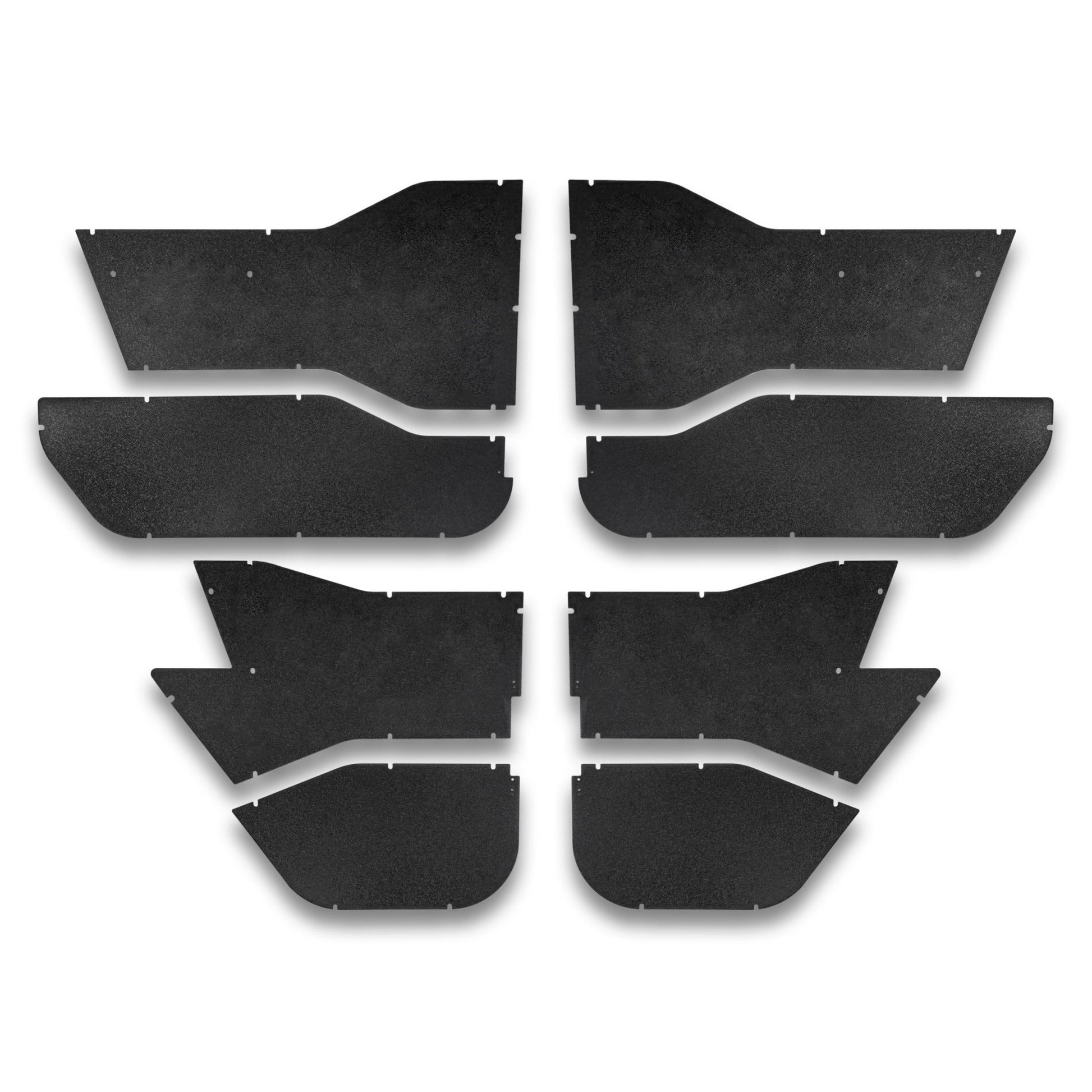 Close-up of front and rear black solid all-weather panels, highlighting durable construction.